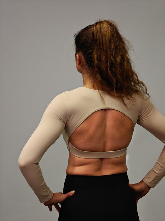 Nevai Elite Open Back Crop Longsleeve - White Sand