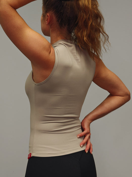Nevai Elite High Neck Sleeveless Top - White Sand