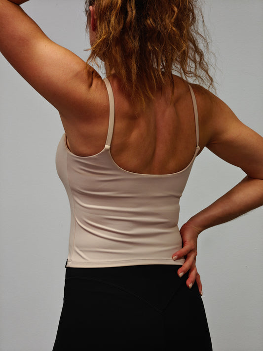 Nevai Elite Built in Bra Singlet Top - White Sand