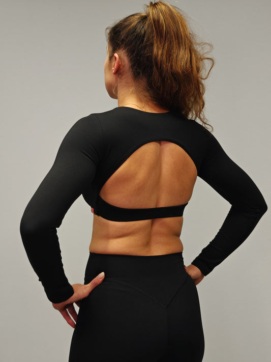 Nevai Elite Open Back Crop Longsleeve - Black
